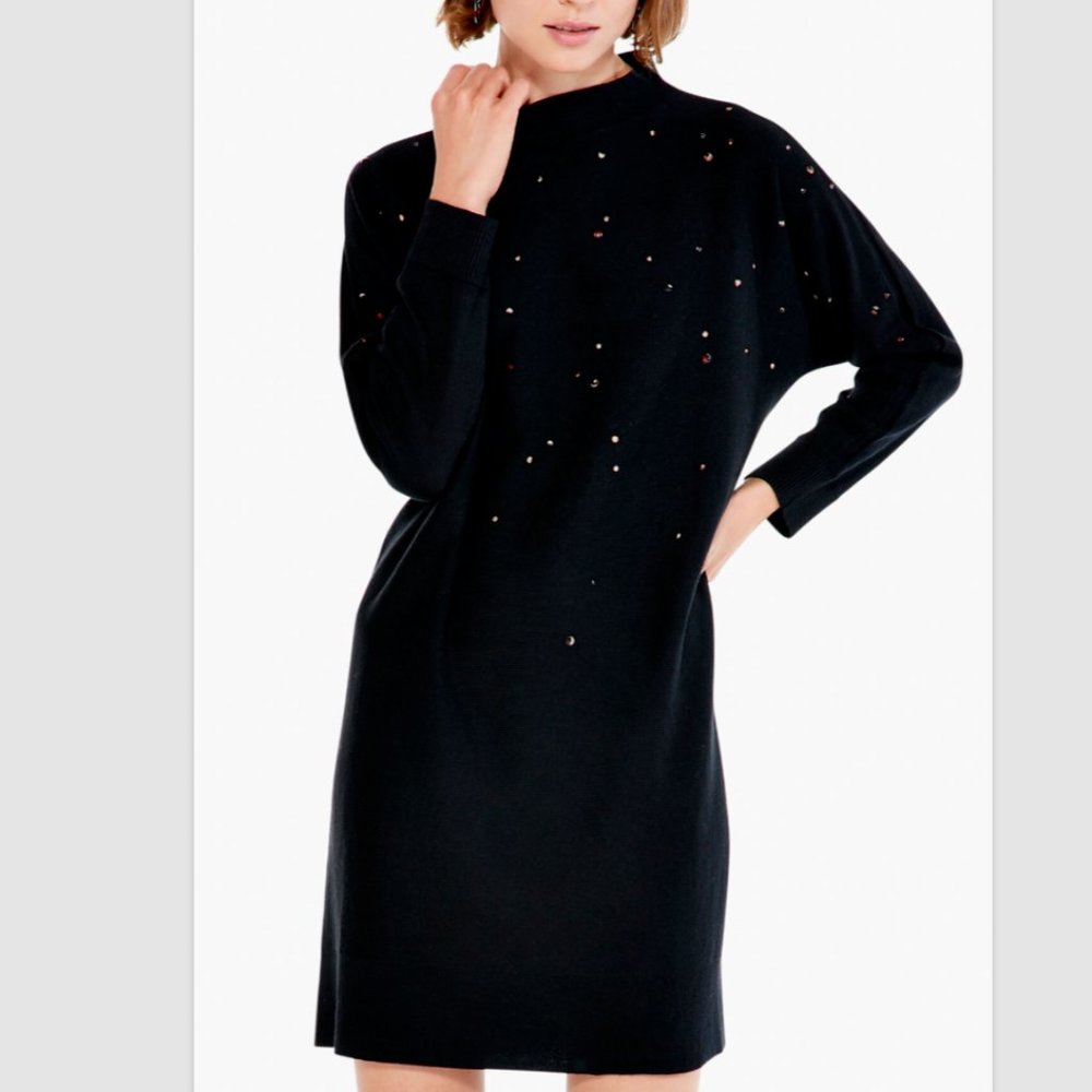 NIC+ZOE Women's Twinkle Vital Mini Dress Knit Long Sleeve Size M -Black Onyx NWT